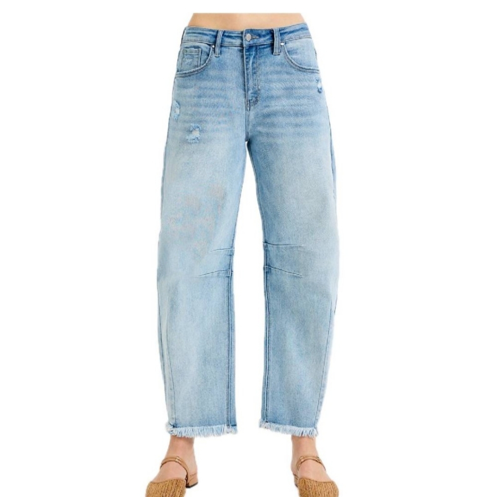 Light Blue Womens Risen Barrel Jeans